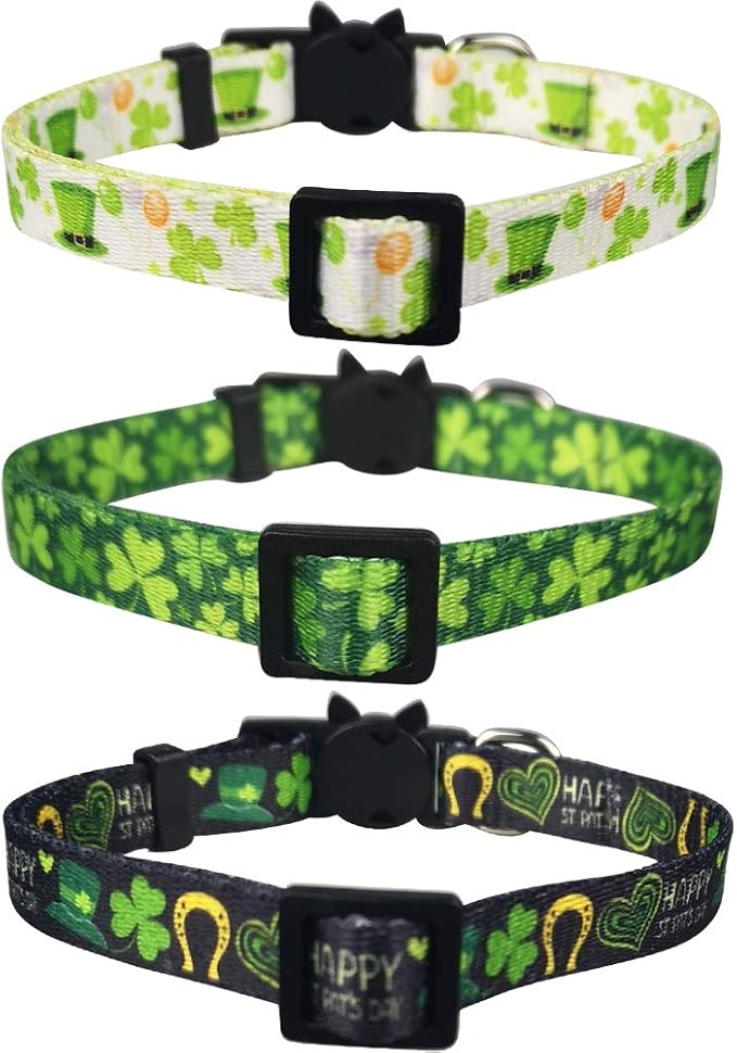 3 Pack St. Patrick's Day Cat Collar with Bell Breakaway Adjustable
