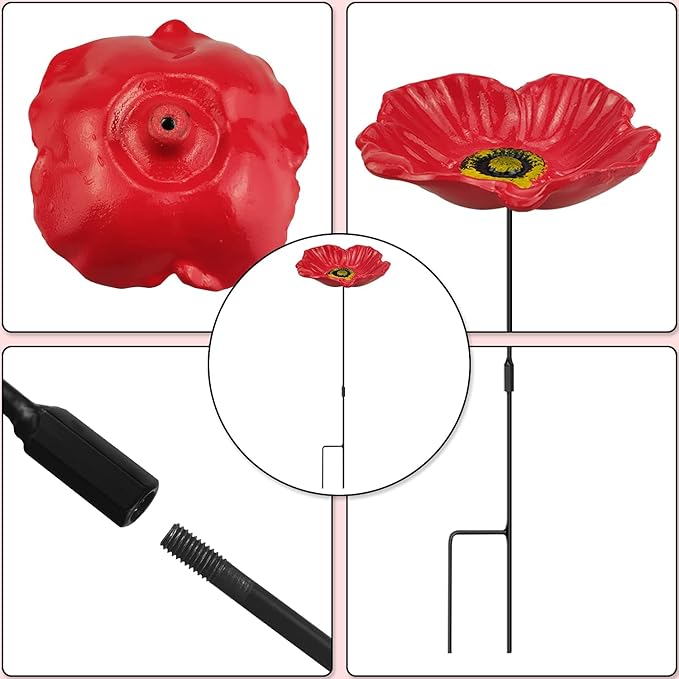 MIXXIDEA Redflower Bird Feeder Baths for Outdoors Small Stick into Ground Cute Tray Feeders for Outdoor Garden Decoration Baths for Bird Lovers
