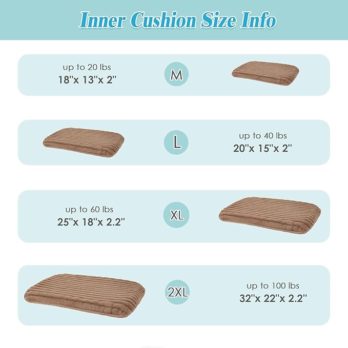 Cute Washable Dog Bed for Medium Large Dogs, Calming Furry Bolster Dog Bed, Durable Rectangle Anti-Anxiety Comfy Large Pet Bed, Removable Zipper Cover & Anti-Slip Bottom, 35x27x5inches, Brown
