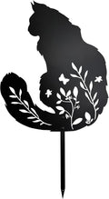 Maine Coon Cat Garden Stake - Elegant Black Cat Statue with Floral Design for Outdoor Decor, Pet Memorial Gifts, and Yard Art, Decorative Metal Cats Grave Markers for Lawn and Garden, Cats Lover Gifts