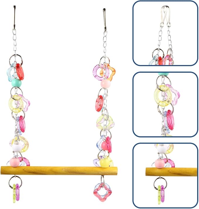 FRCOLOR Pet Bird Swing Hanging Chewing Toy 7.87 Inch Wooden Parrot Stand for Cage and Garden Medium Small Parakeets Macaws Bird Play Rest