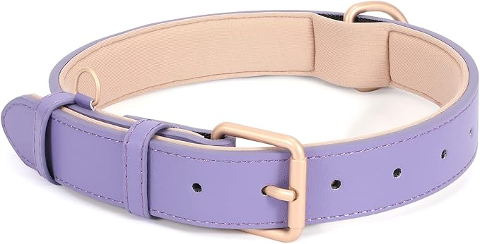 WHIPPY Leather Dog Collar for Small Medium Large Dog Adjustable Soft Breathable Leather Padded Puppy Collar with Alloy Buckle Heavy Duty Waterproof Classic Dog Pet Collar,Purple,S