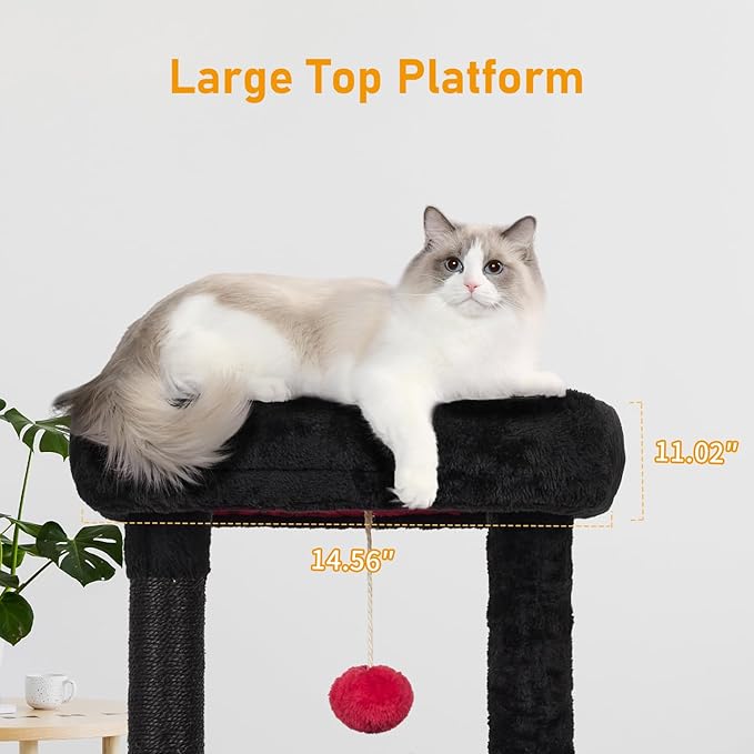 KIYUMI Cat Tree Cat Tower Condo with Sisal Scratching Post for Indoor Cats Cat Tree Cat Furniture with Hammock Perch and Kitten Ball Toys, Multi-Level Pet Activity Center,RedBlack