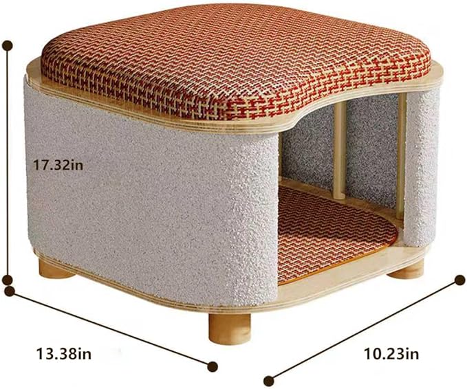 Cat Bed for Indoor Cats – Wooden Cat House with Scratching Pad, Multi-Functional Cat Furniture & Hideaway Stool, Durable Wooden Cat Cabinet Cottage for Kittens