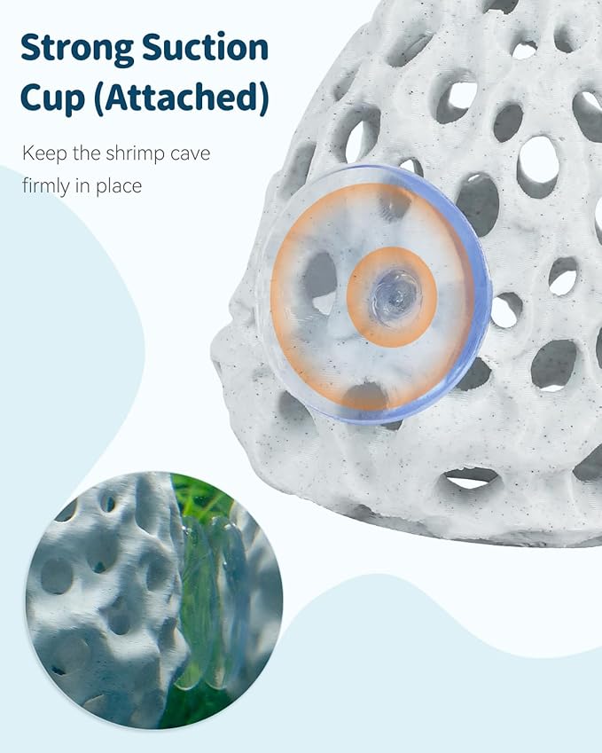 Uniclife Shrimp Cave, Shrimp Hides for Aquarium, Realistic Plastic Aquarium Coral Rock Decorations with Suction Cup, Betta Hideout Tank Accessories for Fish Tank Decor, Hiding & Resting
