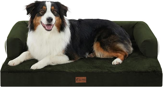 Orthopedic Dog Beds for Large Sized Dogs, Waterproof Egg Crate Foam Medium Dog Couch Beds for Crate 35x22Inch, Washable Pet Beds with Removable Cover and Nonskid Bottom, Olive Green