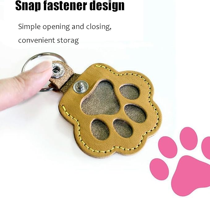 Cat & Dog Hair Keychain - Paw Shaped Leather Memorial Keepsake for Dog Cat Fur Storage, Pet Fur Keepsake Collector