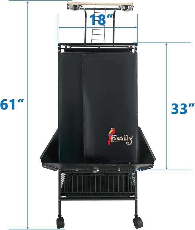 Easily Bird Cage Cover for Large Bird Cage with Play Top, Good Night Birdcage Covers, Black, 61"