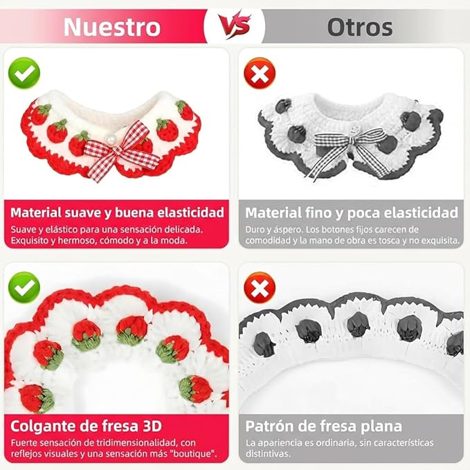 Cat Collar Breakaway, Kitten Collar with Cute Bow Tie Strawberry Pattern Comfortable for Kitty and Small Puppies, Bandana Fits Neck 2-3 Inches (White)