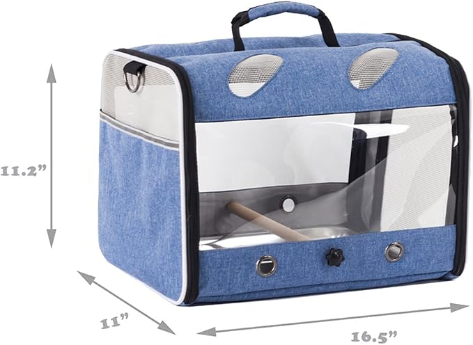 Bird Travel Carrier for Parrot with Wooden Perch and Tray, Portable Carrying Bag for Outdoor Hiking and Vet Visit(Blue, Bird Carrier)