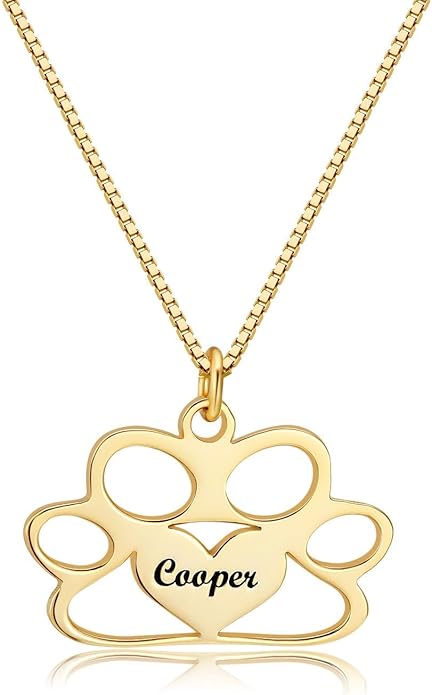 Personalized Cute Dog Cat Paw Name Necklace Forever Love Custom Heart Pendant Pet Name Necklace Gift for Pet Lovers
