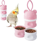Portable Bird Feeder Cups Bird Food Water Treat Box Parrot Food Storage Container，Pet Travel Feeder(Pink)