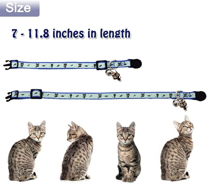 2 Pack Glow in The Dark Cat Collar with Bell Breakaway Safety Cat Puppy Collars with Pendant Red and Blue