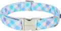 Cotton Collar for Dog，Soft Adjustable Dog Collars for Large Dogs, Cute Dog Collar with Blue & White Plaid for Small Medium Large Dogs, Perfect for Girl or Boy Dog Collars-L