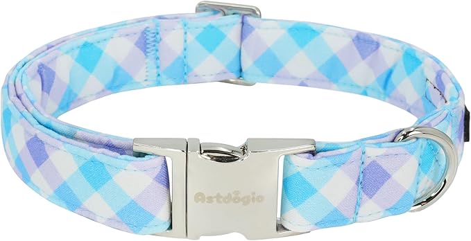 Cotton Collar for Dog，Soft Adjustable Dog Collars for Extral Small Dogs, Cute Dog Collar with Blue & White Plaid for Small Medium Large Dogs, Perfect for Girl or Boy Dog Collars-XS