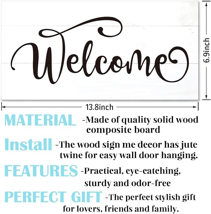 Welcome Sign for Front Door, Welcome Decor Wooden Hanging Sign for Wall Decor, Rustic Funny Wooden Outdoor Front Door Hanging Decoration 13.8X6.9 inches