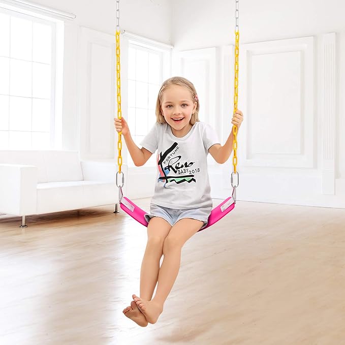 AGPTEK Swing Set, Seat with 66 Inch Anti-Rust Chains Thermoplastic Coated, Support 250lb, Cushion Accessories Replacement with Snap Hooks for Outdoors, Playground, Jungle & Gym - Pink