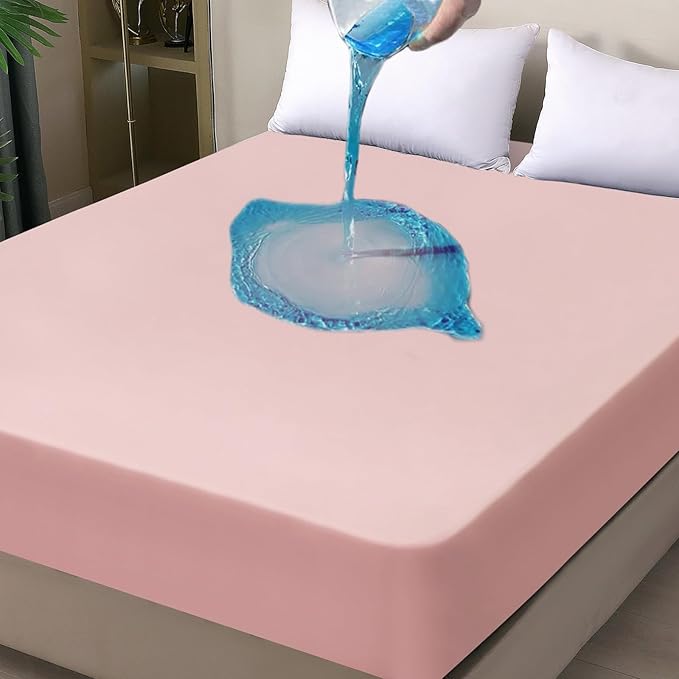 Waterproof Mattress Protector King, Fitted Sheet Style Breathable Mattress Cover with Deep Pocket Fits Up to 18'', Noiseless Bed Cover for Kids Adults Pets, Machine Washable (Pink, 76'' X 80'')
