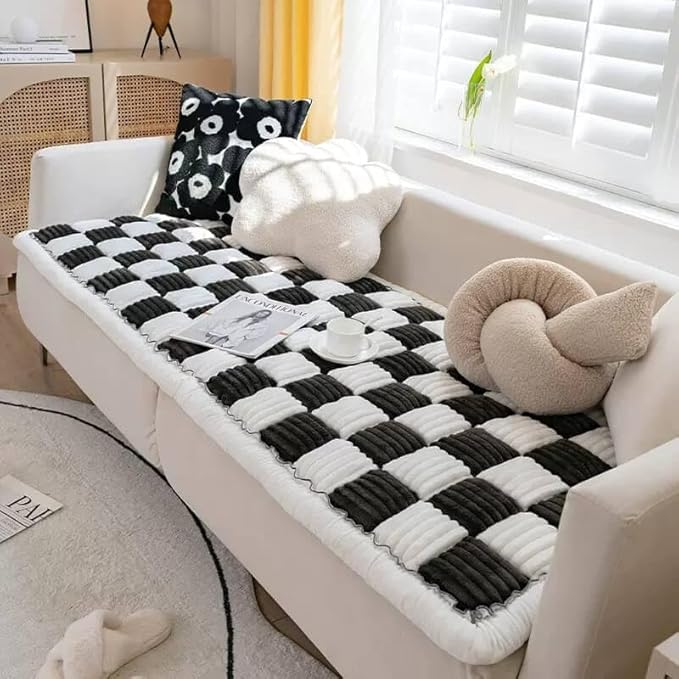 FUNNY FUZZY Pet Couch Covers for Sofa, Couch Covers for Dogs Washable Dog Couch Cover Protector Cream-Colored Furniture Sofa Covers for Dog Handmade Pure Cotton Pet Bed Mat (Black, 27.6"×70.9")
