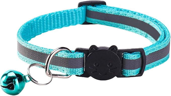 14 Pack Breakaway Cat Collar with Bell, Reflective Kitten Collar for Girl Boy Cats, Safety Buckle Adjustable 7.5-12.5 Inch, 0.4 Inch Width Lightweight, Pet Gifts (Turquoise Green)