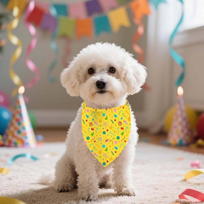 Birthday Dog Bandanas, Double Side Reversible Large Pet Bandanas, Celebration Set, Adjustable Triangle Holiday Scarves for Dogs Girl Boy Pets