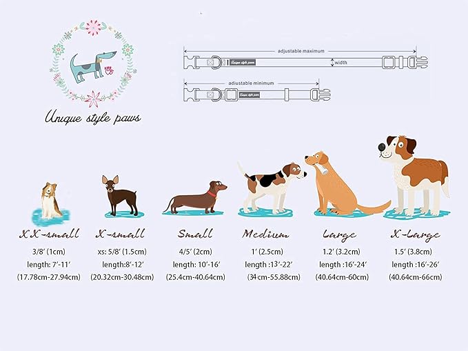 Unique Style Paws Dog Collar with Metal Buckle - Blue Pink Grid Pattern - Durable & Cute for Small to Large Dogs