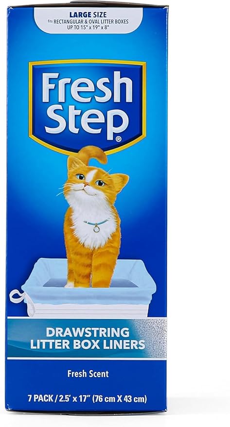 Fresh Step Drawstring Cat Litter Box Liners, Scented Heavy Duty Kitty Litter Bags for Large Oval or Rectangle Pans, Helps Contain Odor and Mess, Easy Lift Out Cleanup, 30 x 17 in, 7 Count - 3 Pack