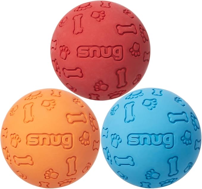 Snug Rubber Dog Balls for Small and Medium Dogs - Tennis Ball Size - Virtually Indestructible (3 Pack - Classic)