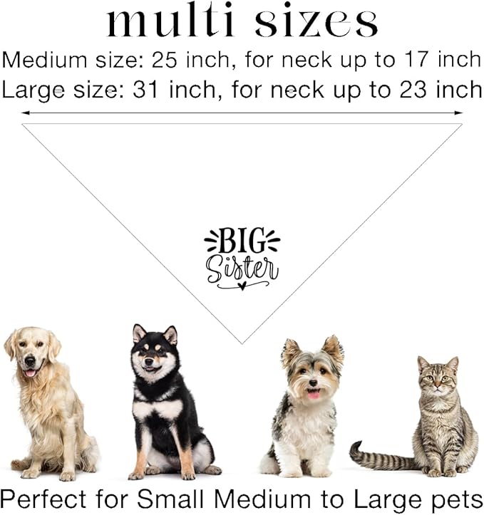 Big Sister Dog Bandana, White Pet Triangle Scarf Accessories, Pet Bandana for Large Dogs, Baby Announcement Dog Bandanas (L)