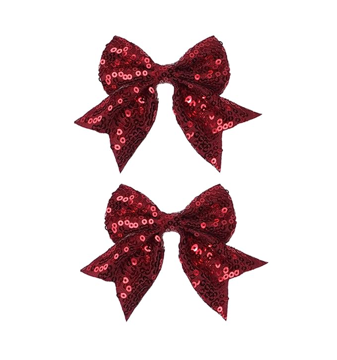 3-inch Sequined Bow Hair Clips For Baby Girls, Toddler, Kids and Young Women Birthday Party Wedding Christmas Occasions Pet Accessories Set of 2 (Burgundy)