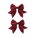 3-inch Sequined Bow Hair Clips For Baby Girls, Toddler, Kids and Young Women Birthday Party Wedding Christmas Occasions Pet Accessories Set of 2 (Burgundy)