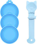 Cat Treat Spoon & 3 Pcs Can Lids | Cat Strip Feeder Squeeze for Liquid Snack | Universal Silicone Pet Can Covers BPA Free | Waste-Free Lickable Treat Feeder(Blue)
