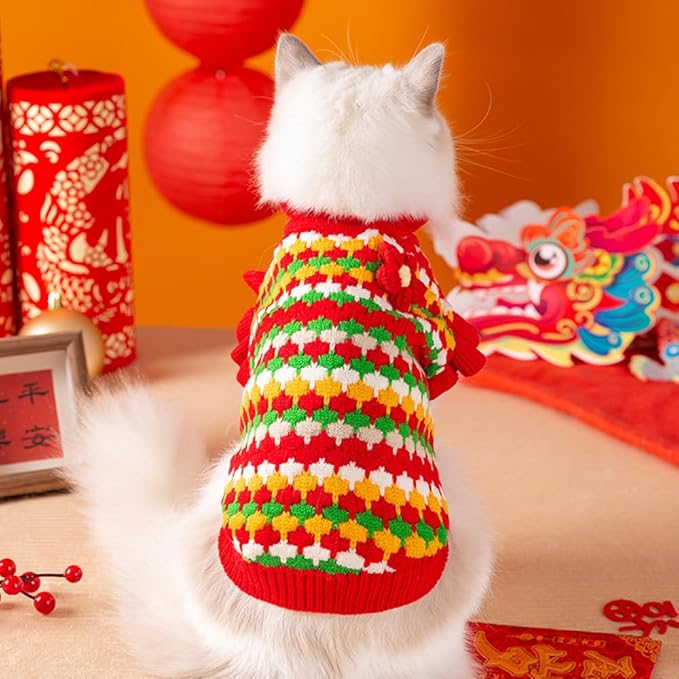 Small Dog Sweater, Knitted Tulip Cat Sweater, Warm Thick Holiday Puppy Clothes for Small Dog Girl,Cold Weather Outfit for Kitten Chihuahua Yorkie Teacup Dachshund Pug (Red, Medium)
