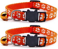 Reflective Cat Collars Breakaway with Bell 2-Pack Girl Boy Pet Kitten Collar with Star Moon Patetrn Adjustable 7.5-12.5 Inch (Orange)