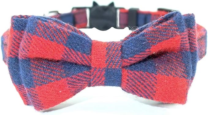 Cat Collar Breakaway with Bell and Bow Tie, Plaid Design Adjustable Safety Kitty Kitten Collars(6.8-10.8in) (Red Plaid 2)