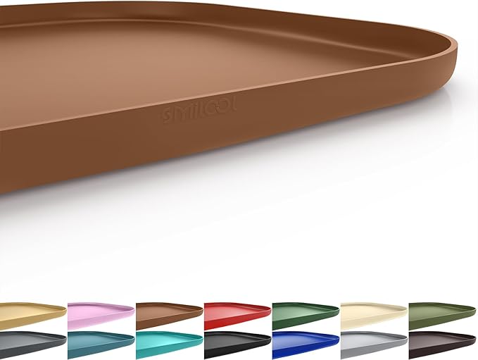Silicone Pet Feeding Mat with Raised Edge for Food and Water, Dog Bowl Mats, Cat Bowls Placemat with High Lip for Floor Waterproof, Rubber Tray for Cats and Dogs 19 x 12 x0.7 Brown