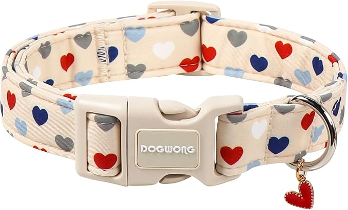 DOGWONG Valentine's Dog Collar-Hearts Print Dog Collar for Large Cute Dog Collars Spring Female Male Pet Gift Adjustable Heavy-Duty Soft Collar，XL
