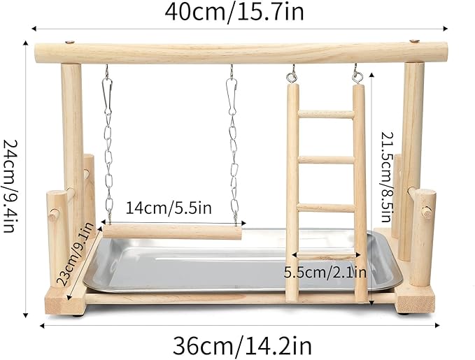 Natural Wood Bird Playground Parrot Perch Playstand Play Gym Stand Playpen Perches Ladder Swing Platform with Toys Exercise Playgym for Luonfels,Budgie,Cockatiels,Conures,Parakeets,Lovebird