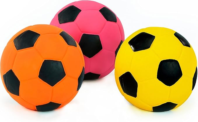 CHIWAVA 3PCS 2.7'' Squeak Latex Dog Toy Football Chew Fetch Throw Ball for Medium Dogs Interactive Play