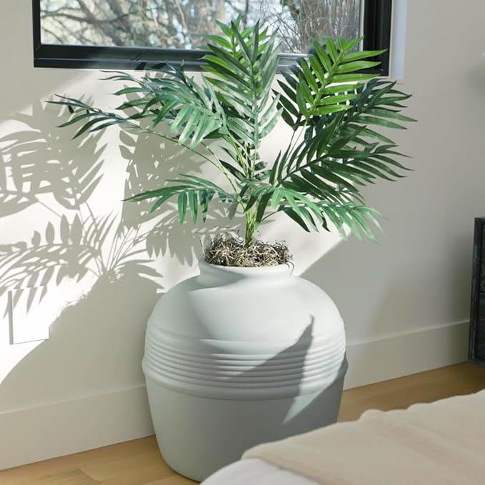 Good Pet Stuff Hidden Litter Box Planter, Decorative Cat Litter Enclosure with Carbon Filter, Artificial Plant, Easy Clean, Improved Design, Round Style, Base Kit, Pebble Gray
