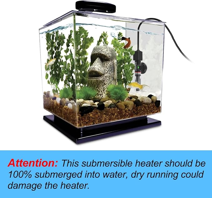 PULACO 25Watt Mini Aquarium Submersible Betta Heater with Free Thermometer Strip for 1-6 Gallon Fish Tanks (Preset Temperature 78℉)