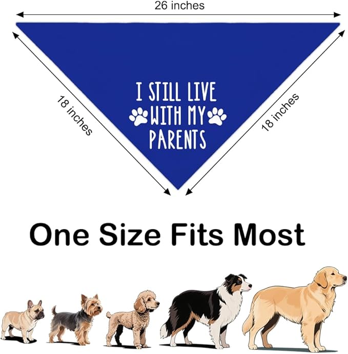 I Still Live with My Parents Blue Dog Bandana, Humor Gifts for Puppy Lover, Christmas Birthday Father's Day for Dog Mom Dad, Funny Pup Scarf Photo Prop for Holiday
