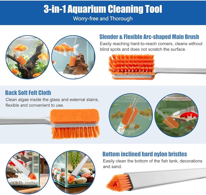 Small Glass Aguarium Cleaning Tool Algae Scraper for Acrylic Aquariums Fish Tank Cleaner Brush (Longer Size)