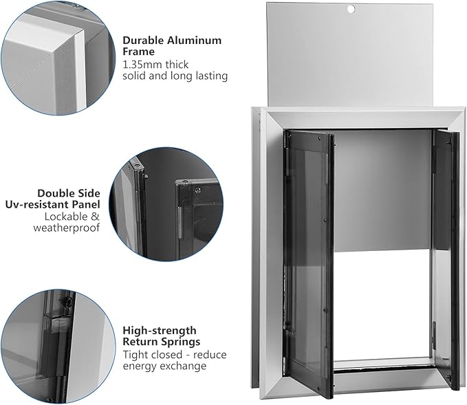 Large Dog Door, Aluminum Frame Doggy Door, Weatherproof Dogs Doors with Automatic Closing Double Panels for Energy Efficient, Heavy-Duty Doggie Doors for Large and Medium Dog Up to 120LBS