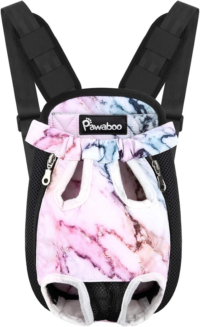 Pawaboo Adjustable Dog Carrier Purses, Pet Front Cat Travel Bag Dog Carrier Purses for Traveling Hiking Camping, Legs Out, Easy-Fit for Small Medium Dogs, M, Purple Marble