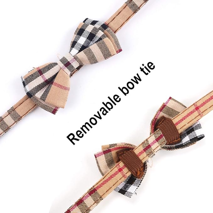 SuperBuddy Cat Collars Breakaway with Cute Bow Bell - 2 Pack Kitten Collar Plaid Cat Collar with Removable Bowtie Cat Collar for Cats Kittens…