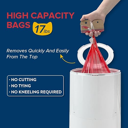 Red Rocket XL Cat Litter Trash Can Multi Kitty Twist’R Step Litter Disposal System Pack, 12x Refills Bags and 6X Charcoal Sachets, No Smell Litter Storage Container, Litter Disposal System