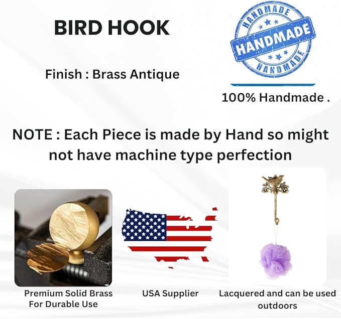 STYLENT Decor Solid Brass Bird Antique Towel Hook Bathroom Accessories Retro Bathroom Hardware Bird Cloth Hook Wall Mounted Vintage (Brass Antique)