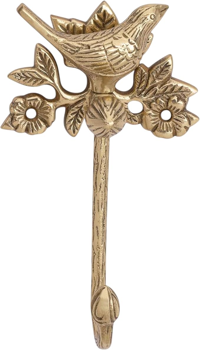 STYLENT Decor Solid Brass Bird Antique Towel Hook Bathroom Accessories Retro Hardware Solid Bird Cloth Hook Wall Mounted Vintage(Brass Polished)