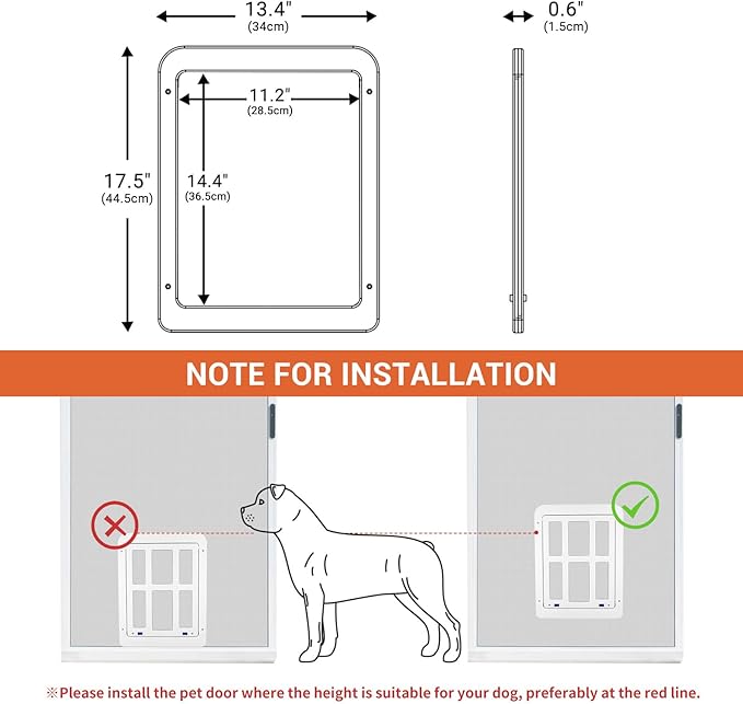 PETLESO Large Dog Door for Screen Door - 11.2" x 14.4" Magnetic Flap Pet Door with Lockable Insert for Medium to Large Dogs, Ideal for Sliding Doors, White